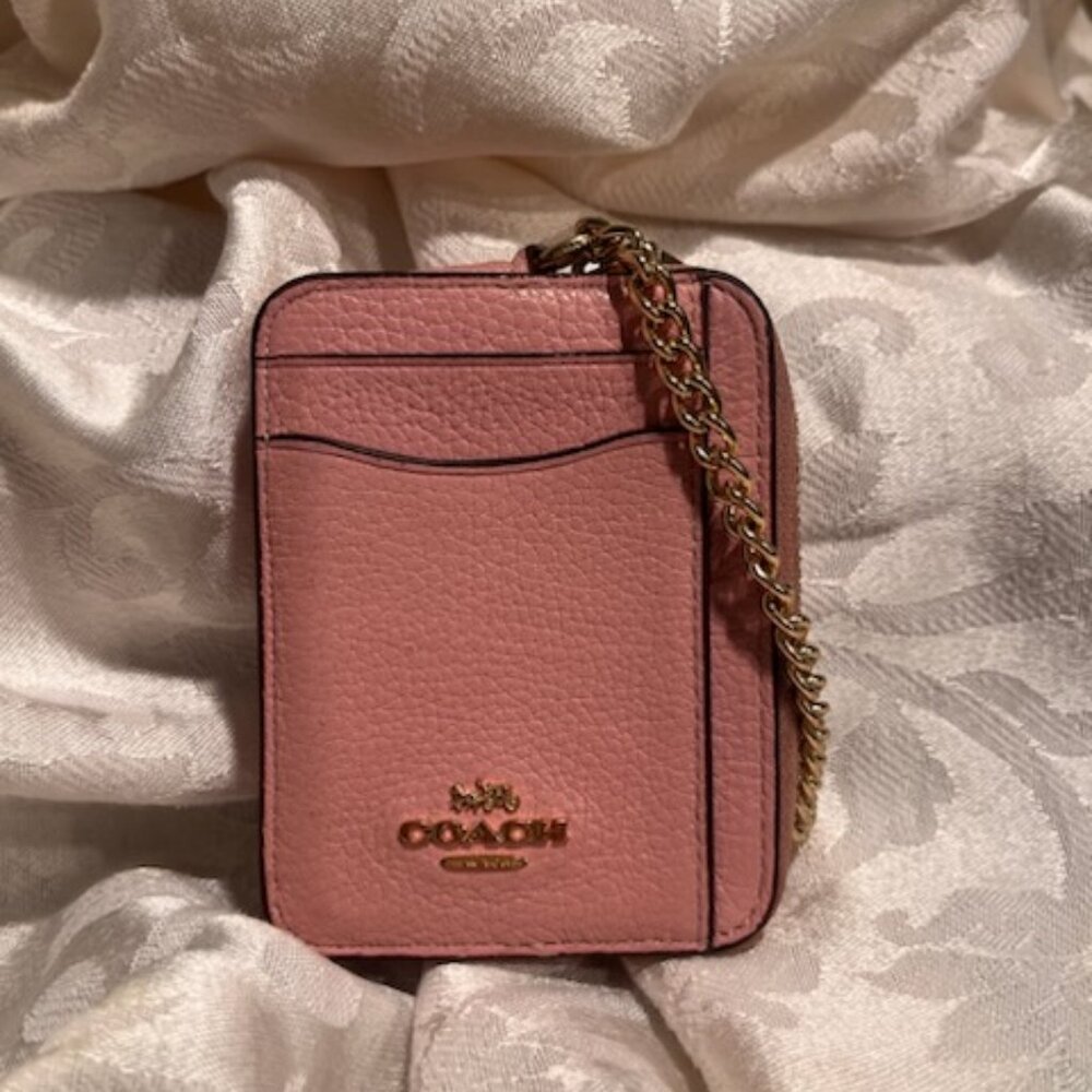 ✨ Coach Pink Leather Cardholder Wallet with Chain ✨